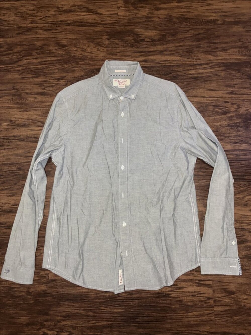Penguin By Munsingwear Heritage Slim Fit Button Down Shirt Gray Sz L